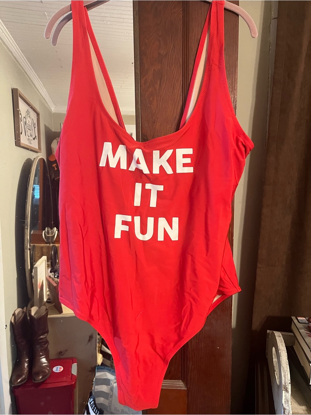 Red "Make It Fun" Women’s One-Piece Swimsuit